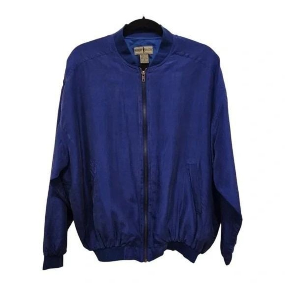 Vtg Robert Stock 100% Silk Bomber Jacket Royal Blue M 80s 90s Retro Streetwear
